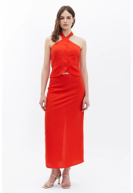 Пола с лиосел и лен - Аленочервен