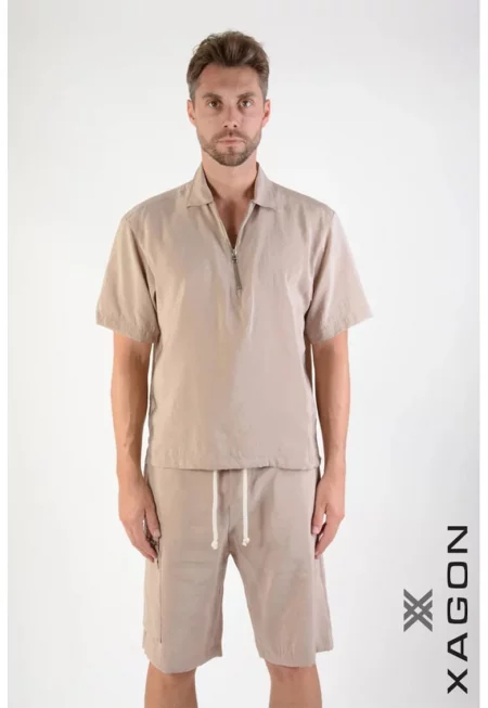 Поло тениска с цип 2BM106X - Бежов