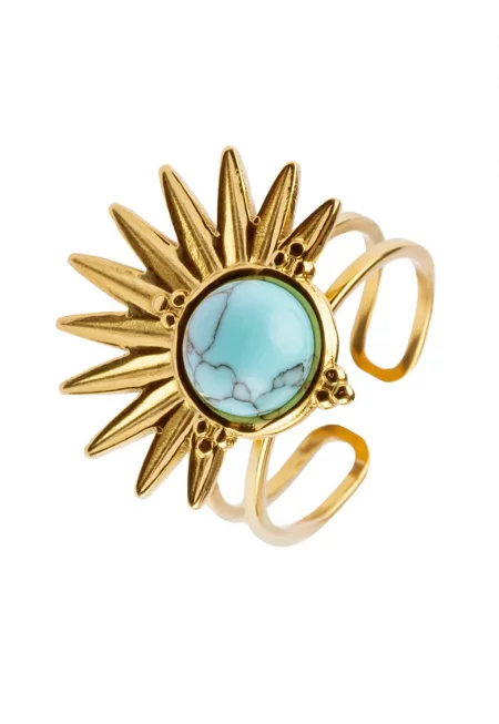 Пръстен от неръждаема стомана с позлата от 18K и камък Turquoise