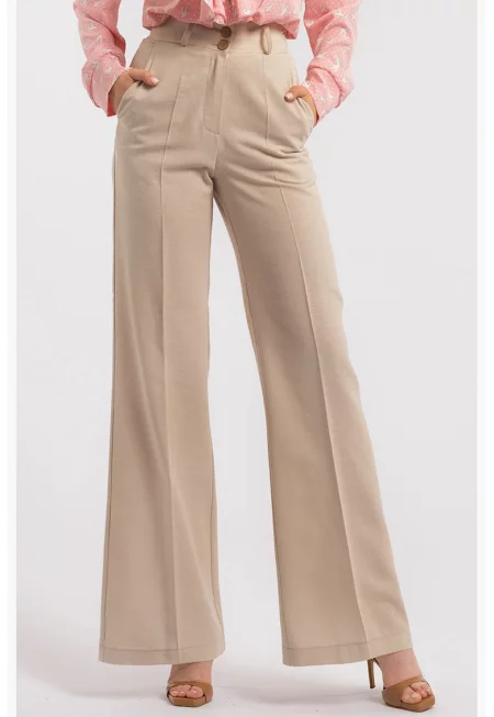 Прав панталон с висока талия - Бежов