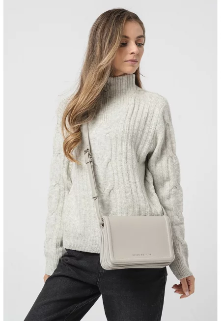 Пуловер Andrea с къс цип - Светлосив меланж