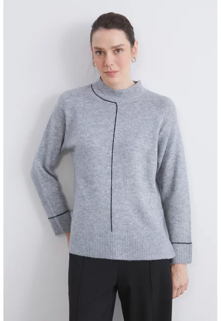 Пуловер с цепки встрани - Сив меланж