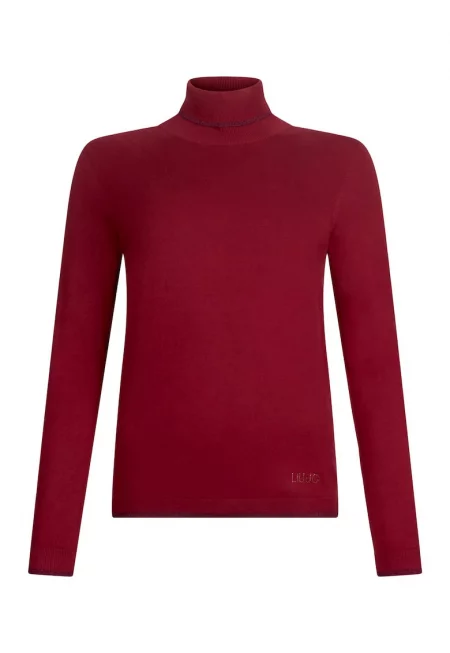 Пуловер с висока яка - Бордо