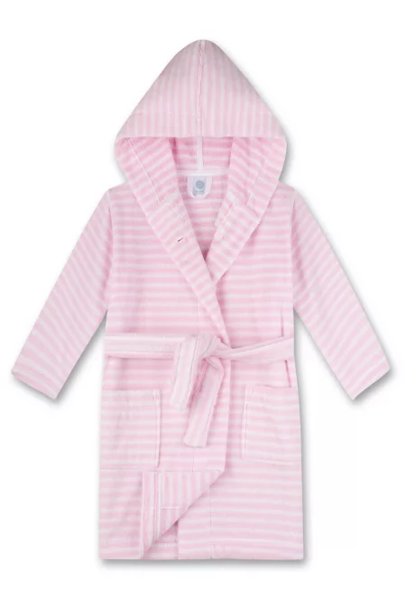 Раиран халат с джобове - Бял/Бледо розово