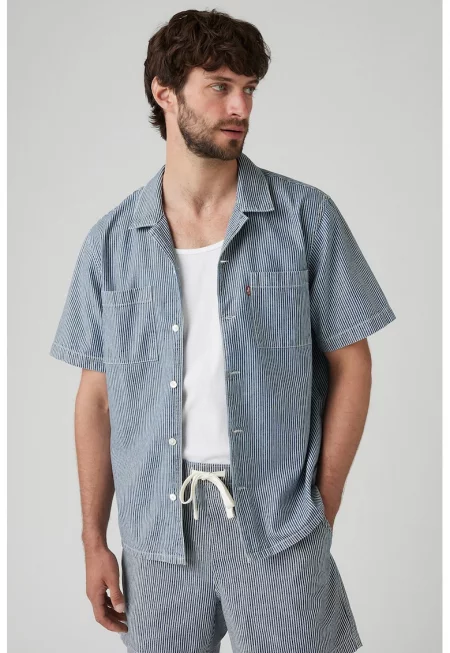 Раирана риза с джобове - Прашно синьо