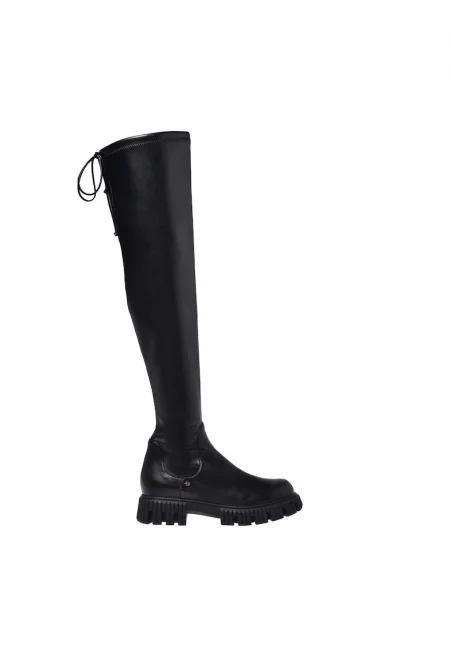 Равни ботуши до коляното от еко кожа - Черен