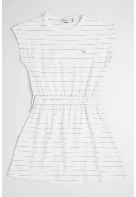 Разкроена рокля с райе - Слонова кост/Лилав