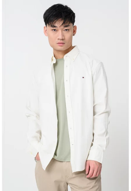 Риза Oxford с памук - Мръснобял