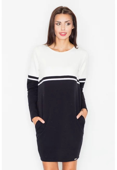 Рокля  памук - черно и бяло - Бял/Черен