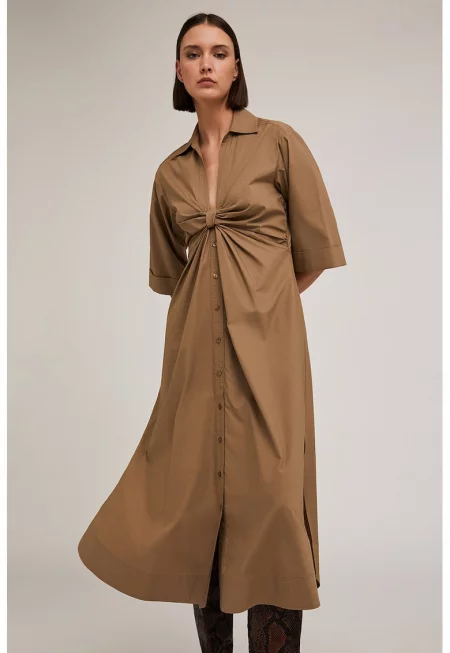 Рокля с дизайн на възел - Канелено кафяво