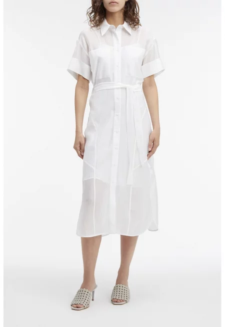Рокля тип риза с отвор на гърба - Бял
