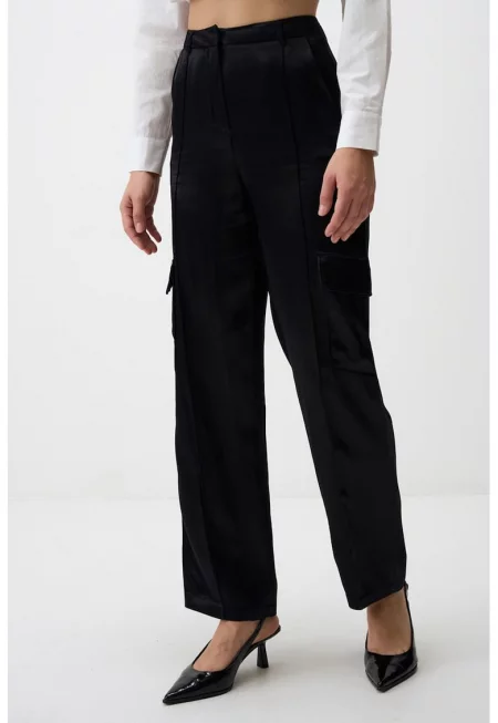 Сатиниран карго панталон - Черен