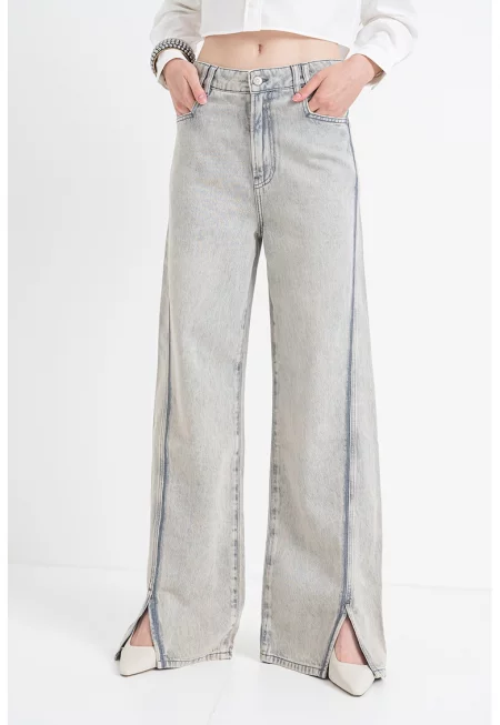 Широки дънки с цепки на маншетите - Небесносин