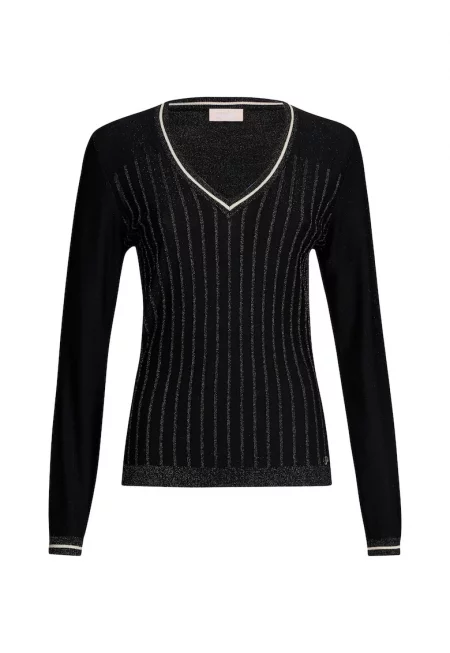 Слим пуловер с шпиц - Бял/Черен