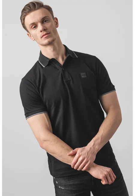 Слим тениска Passertip с яка - Черен