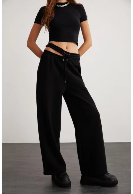 Спортен панталон с памук и отвори - Черен