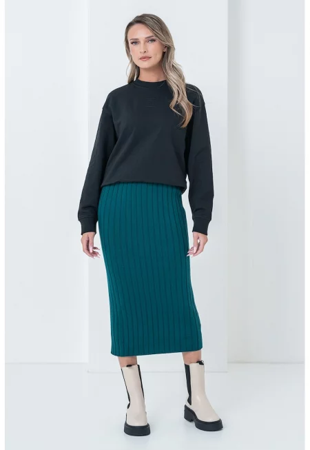 Суитшърт с овално деколте с монограм - Черен