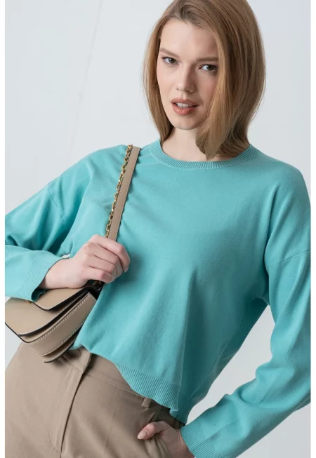 Суитшърт с паднали ръкави - Тюркоаз
