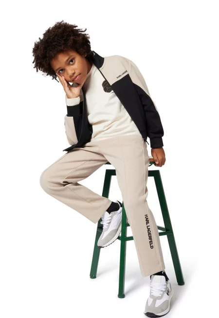 Суитшърт с цип и лого - Черен/Бежов