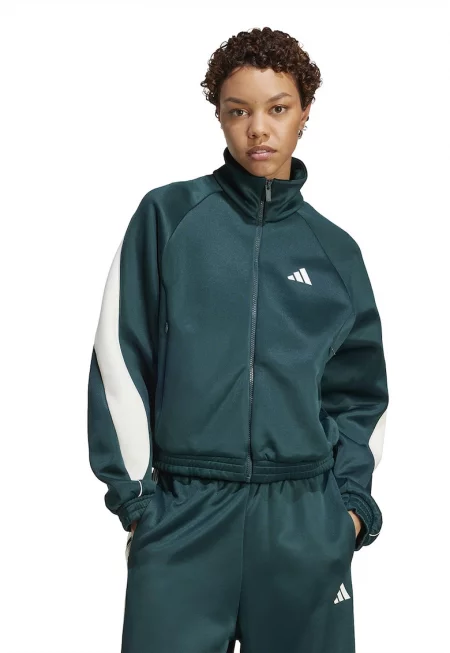 Суитшърт Stadium с цип и ръкави реглан - Бял/Тъмнозелен