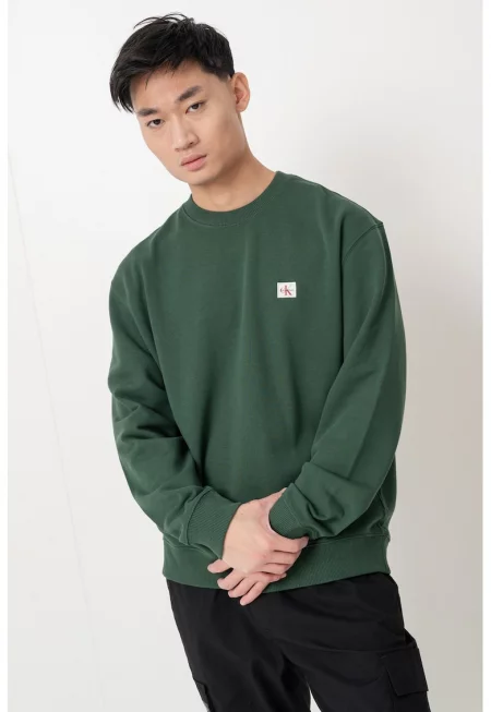 Свободен суитшърт с овално деколте - Тъмнозелен