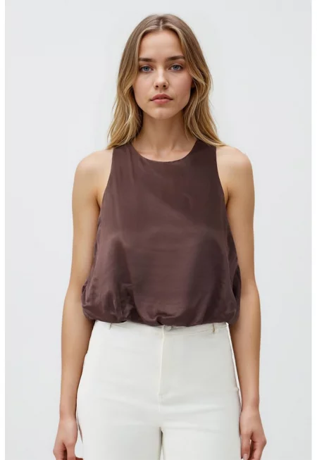 Свободна блуза с овално деколте - Тъмнокафяв