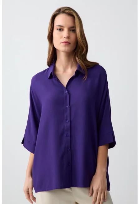 Свободна риза с 3/4 ръкави - Виолетов