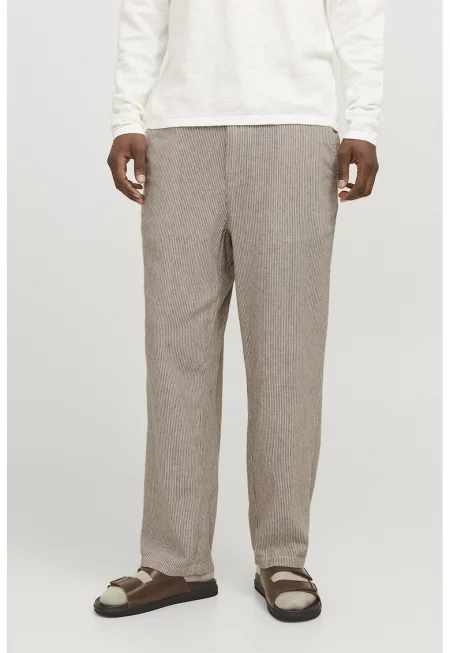 Свободно чино с лен - Светло кафяво/Мръснобял