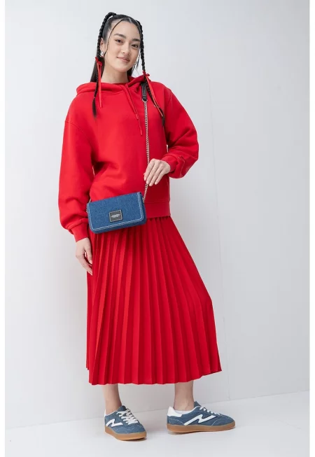 Свободно худи с паднали ръкави - Червен