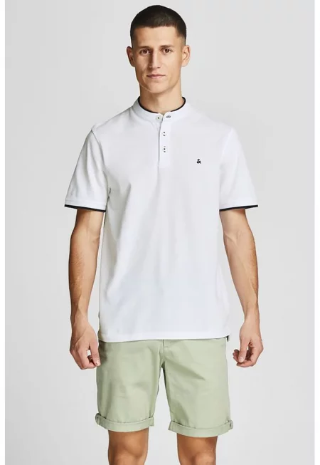 Тениска Paulos от органичен памук с копчета - Бял