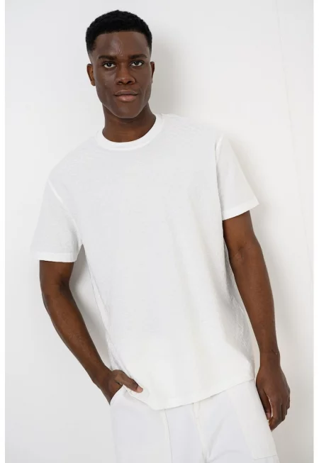 Тениска с овално деколте и шарка на лога - Бял