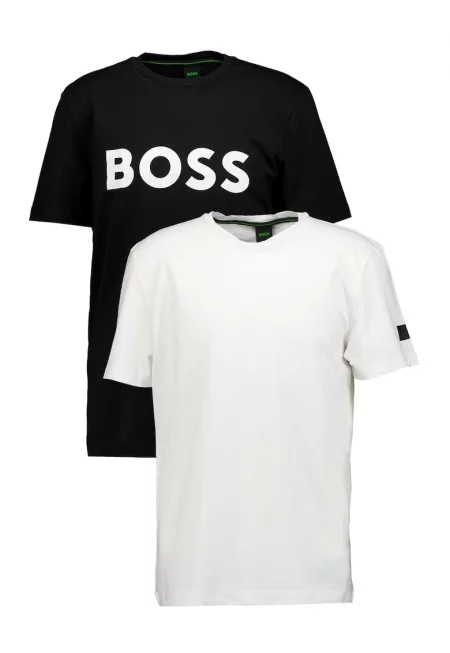 Тениска с памук и лого - Бял/Черен