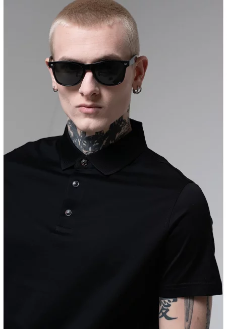 Тениска с яка - Черен