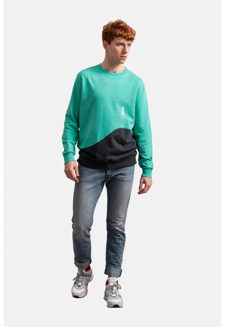 Унисекс суитшърт с контрасти - Черен/Аквамарин синьо