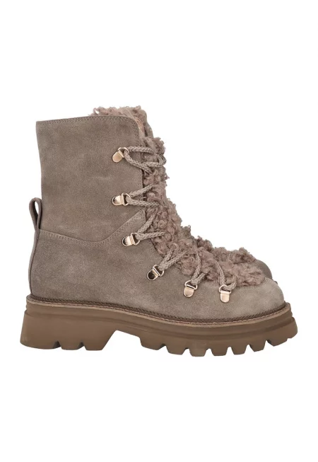 Велурени боти със синтетика - Сиво-кафяв