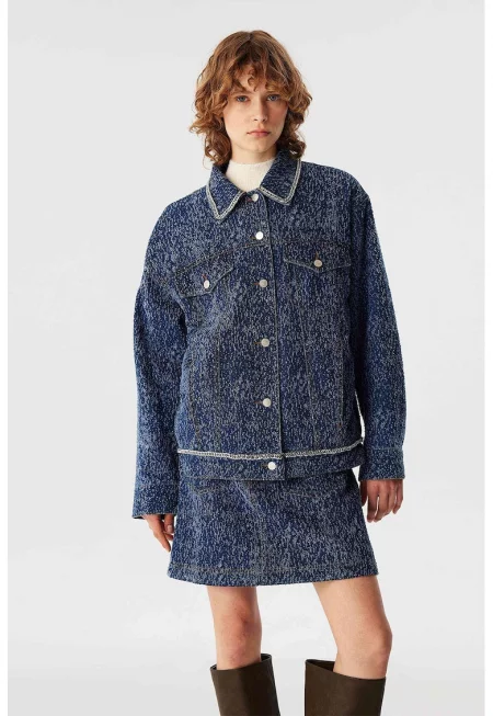 Яке от деним със захабен ефект - Син