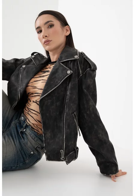 Яке от еко кожа със захабен ефект