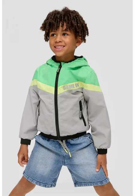 Яке с цветен блок - качулка и джобове встрани