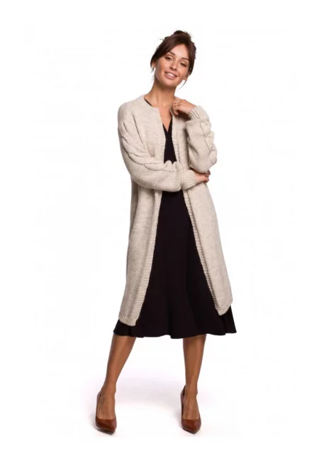 Жилетка с дълги ръкави - акрил/найлон/вълна - бежово