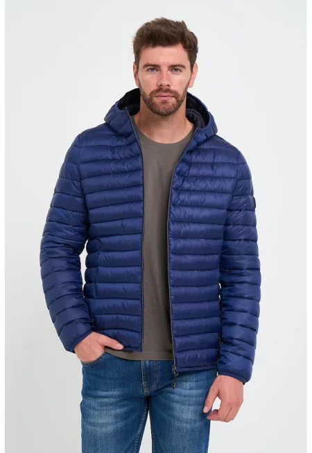 Зимно капитонирано яке с джобове с цип - Тъмносин