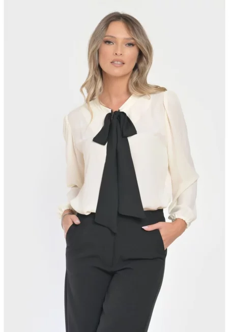 888145243-Дамска блуза - Елегантна с контрастна панделка V298