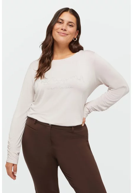 Блуза с принт с цепки встрани - Слонова кост