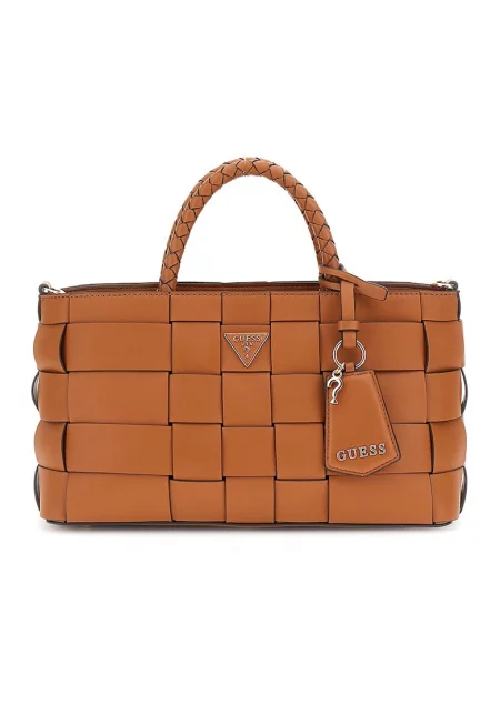 Чанта през рамо от еко кожа с аксесоар лого - Канелено кафяво