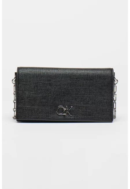 Чанта през рамо от еко кожа с лого - Черен