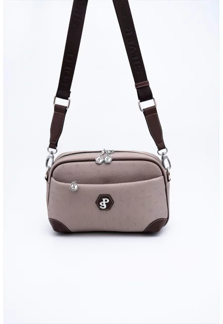 Чанта през рамо от еко кожа - Тъмнокафяв/Прашно розово - 18x27x7