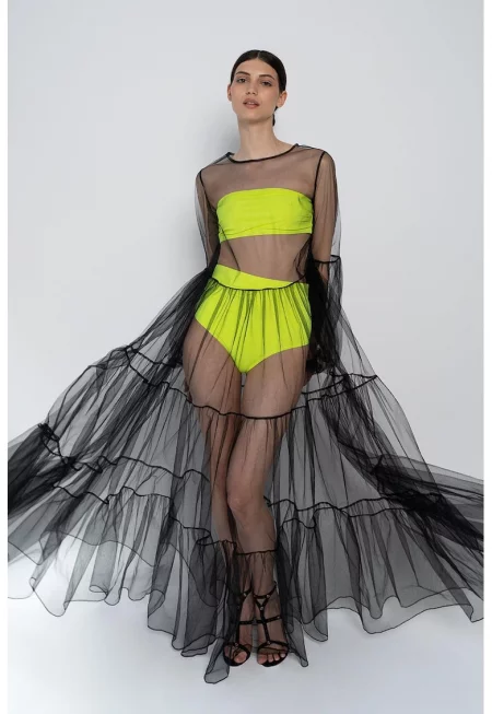 Дълга рокля Alena от прозрачен тюл - Черен