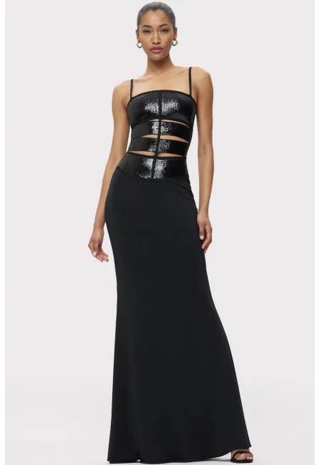 Дълга рокля без ръкави с предни изрези - Черен