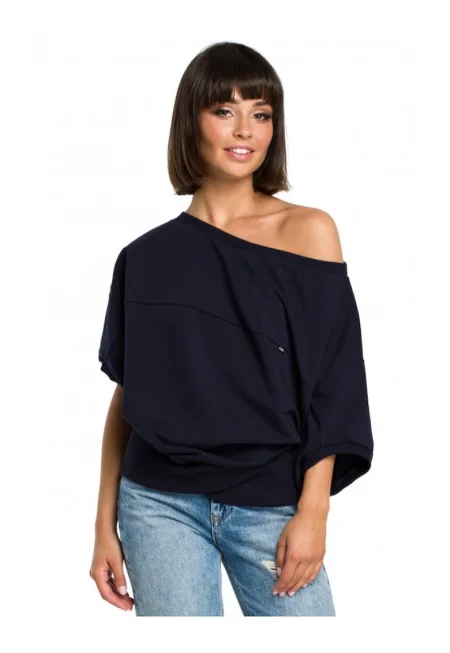 Дамска блуза - памук/еластан - тъмносиня