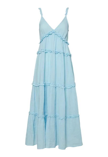 Дамска лятна рокля  26038014 - Органичен памук/Лен - 34 EU - Светлосин - Светлосин