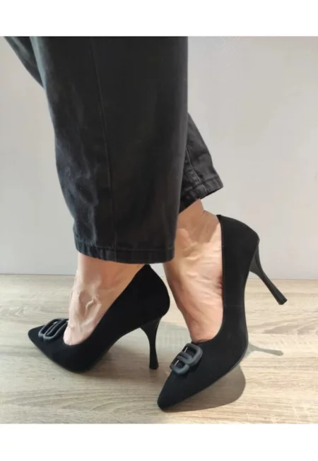 Дамски обувки  015Ta2 01-I - Елегантни - Черни Велур - Черни - Черен